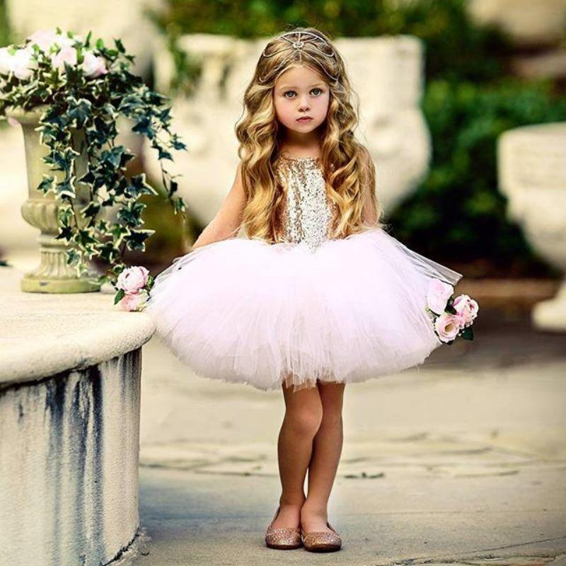 Kids Baby Sequins Flower Girl Dress Tutu Party Dress Backless Bridesmaid Dresses