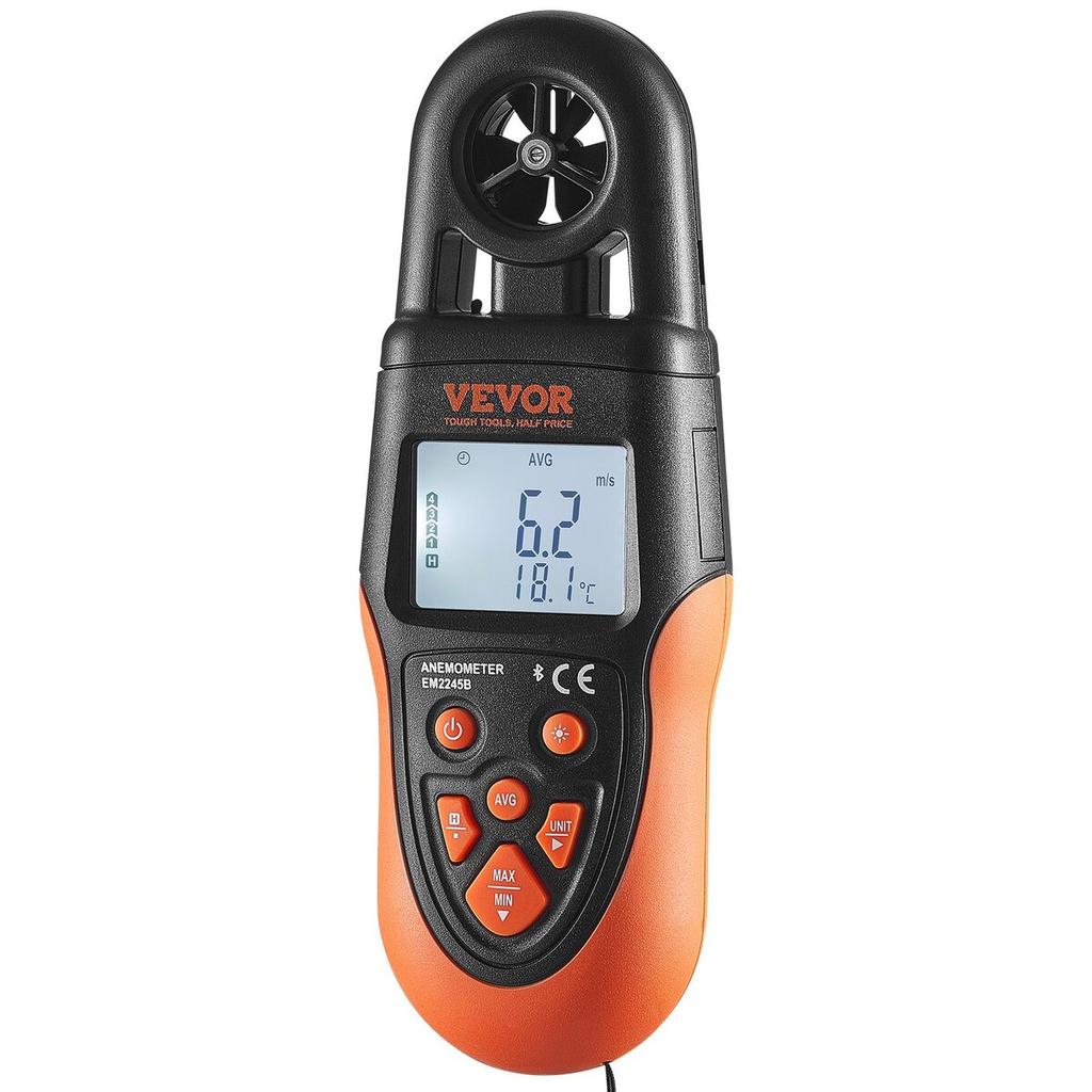 Bluetooth Handheld Anemometer, 14℉-140℉, Digital Wind Speed Meter Gauge with LED Backlight Screen, Measures Wind Velocity Wind Temperature Air Flow