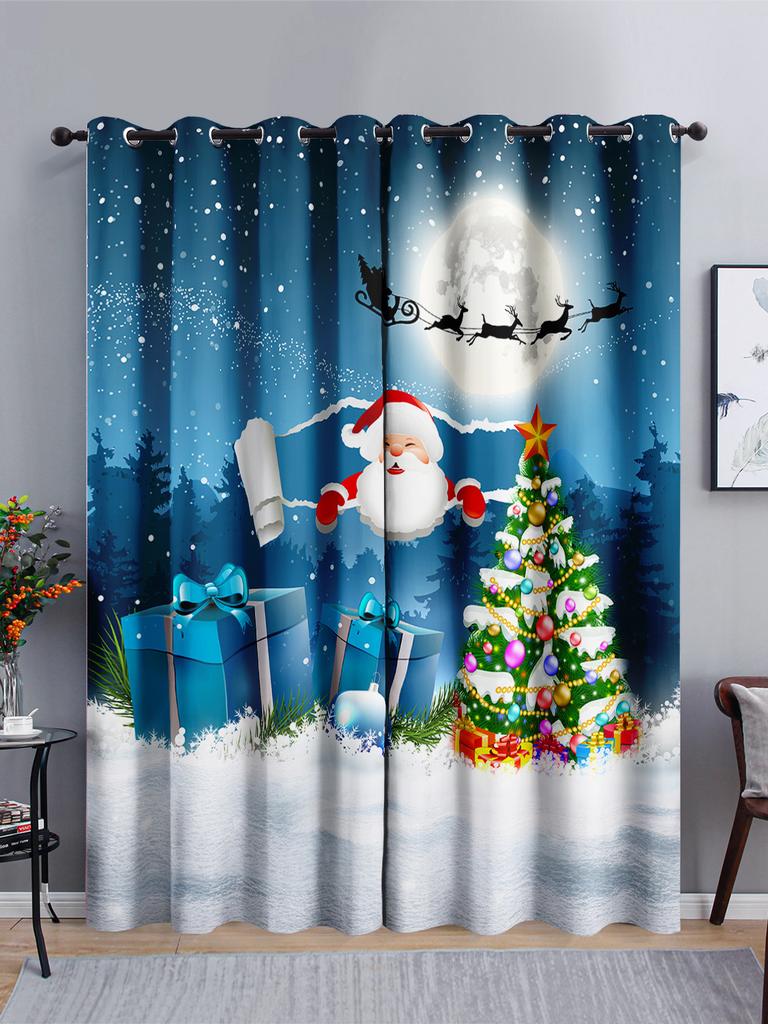 Curtains Cartoon Santa Holiday Curtains Bedroom Living Room Blackout Curtain Perforated