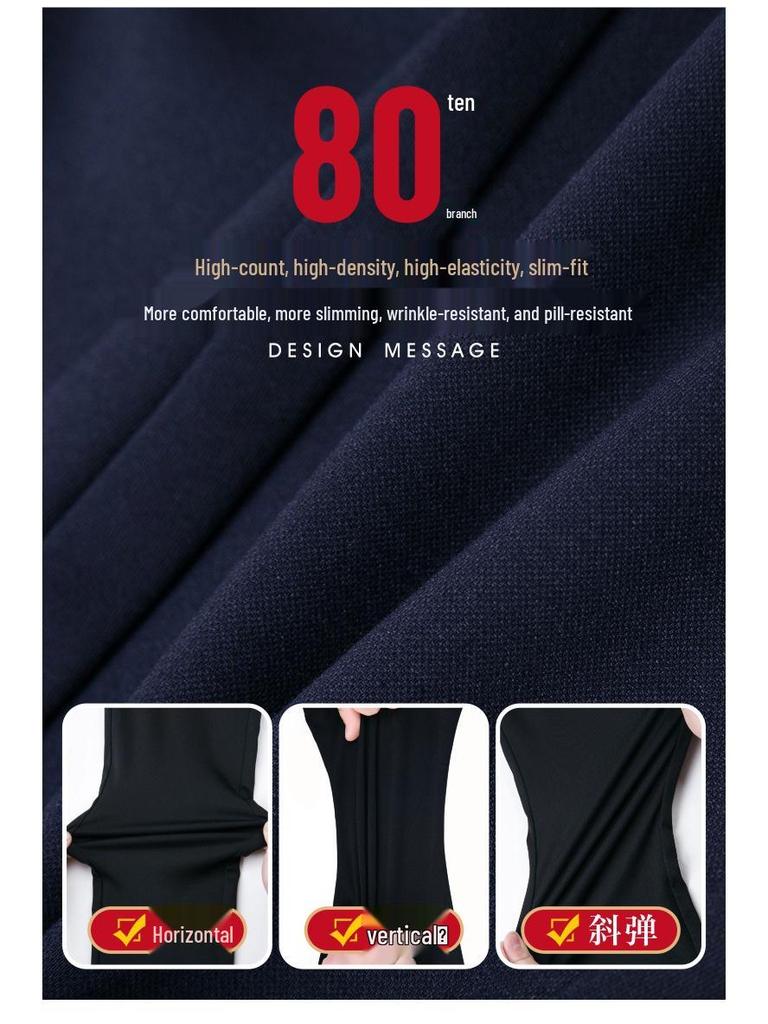 2024 Spring & Autumn Black Elastic High-Waisted Straight-Leg Pants for Women - Slimming, Versatile, Casual Fit for Middle-Aged Moms