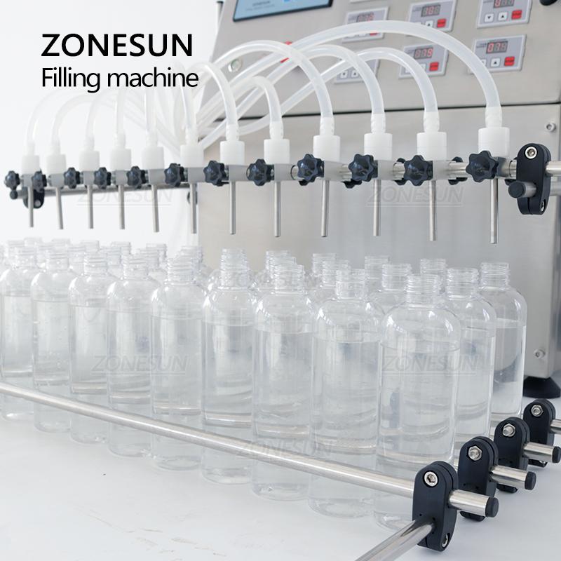 ZONESUN ZS-DPYT12P 12 Heads 50-4000ml Semi Automatic Diaphragm Pump Juice Liquid Bottle Water Filling Machine