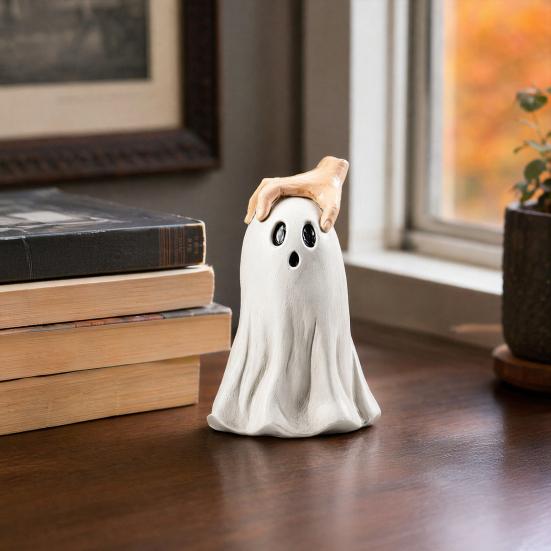 Halloween Party Table Decor Ghost Figurine, Cute Statue with Creepy Cape Fingers, Resin Figurine for Home Desk Decor, Funny Indoor Hand-carved