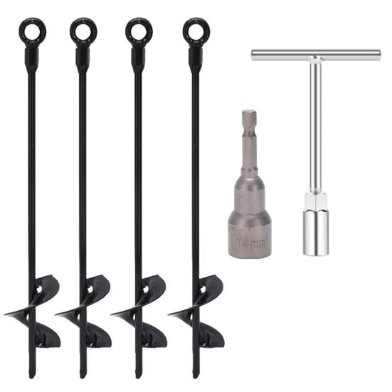 4Pcs Spiral Ground Anchors Heavy Duty Trampoline Anchors Anti-rust Stable Fixation Tent Stakes with 14mm Drill Socket for Swings Sheds