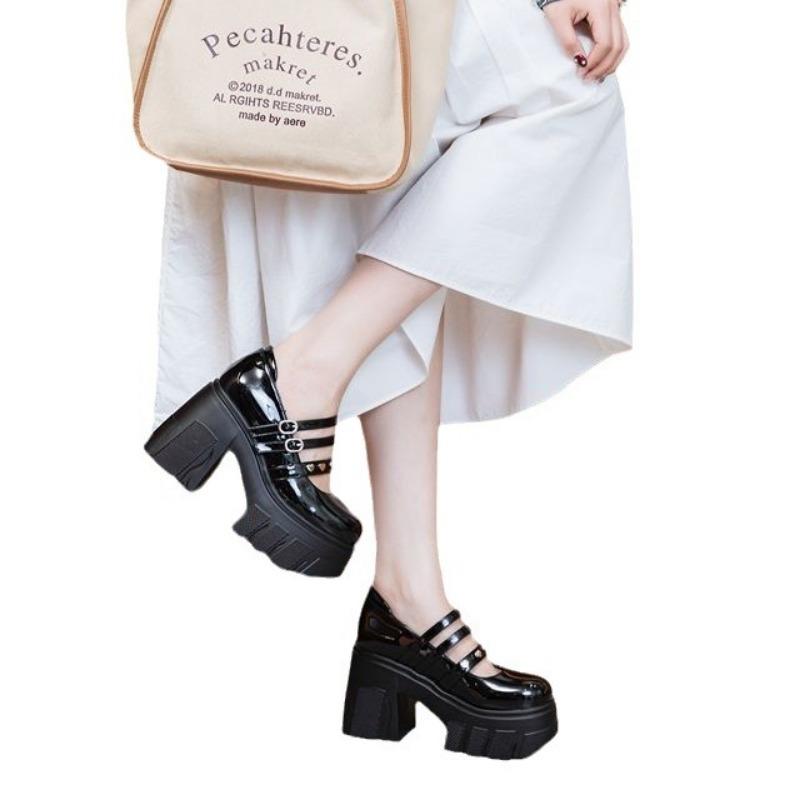 Fashion 11cm New Arrival Shallow Pumps with Chunky Heel and Wedge Sole, Perfect for Petite Princesses and Students