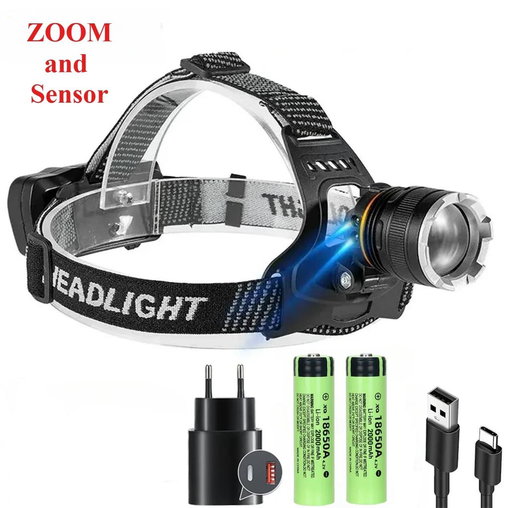 Super Powerful LED Headlamp High Power Long Range 500M Head Flashlight USB Rechargeable Headlight Torch Fishing Hunting Lantern