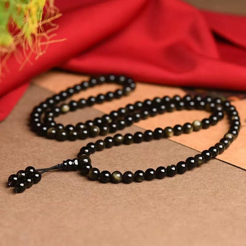 Natural gold obsidian108Buddhist bead bracelet for men, prayer beads for women, obsidian bracelet for men, women's accessories, men's style