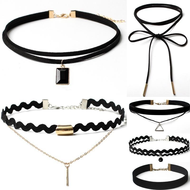 Women Black Choker 10 Pieces/Set Vintage Velvet Ladies Necklace Retro Jewellery