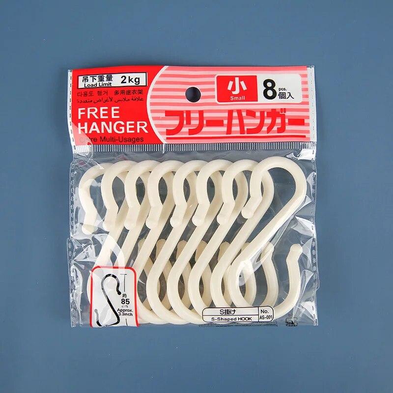 8PCS S-shaped Door Behind Hook Multi-purpose Kitchen Hooks Wardrobe Clothes Cross Bar Universal Portable Bathroom Plastic Hook