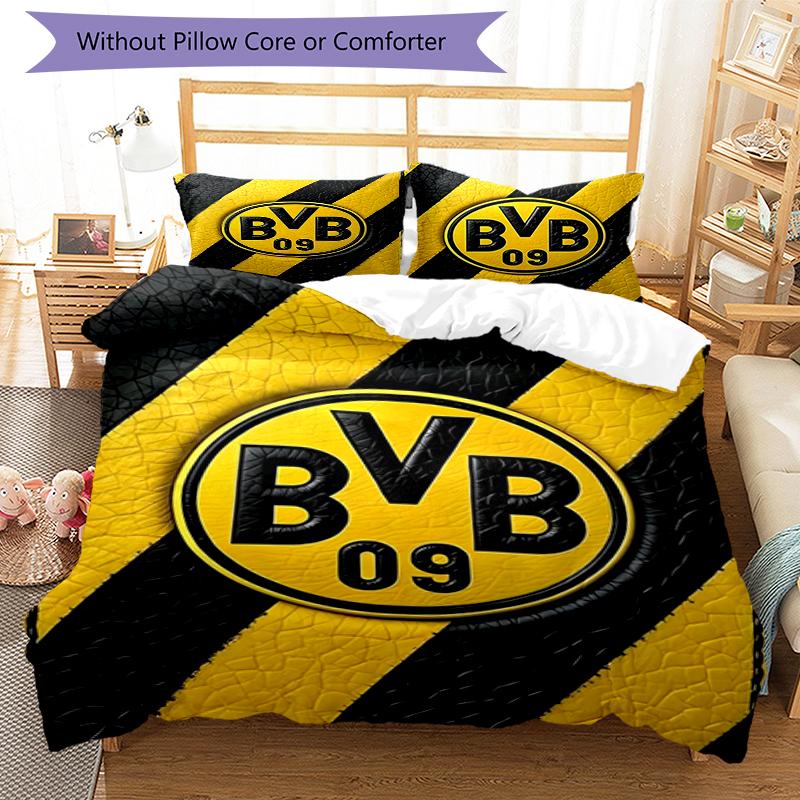 3-teiliges Borussia Dortmund Bettwäsche-Set Bettbezug Verschluss Enthält 1 Bettbezug & 2 Kissenbezüge, Weich und Bequem für Alle Jahreszeiten.