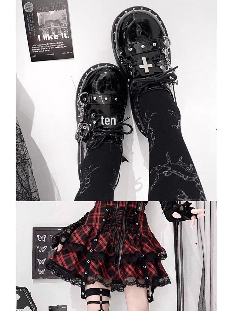 Niche Design Women's Thick-Soled Platform Shoes - 2025 Spring Punk Gothic Leather