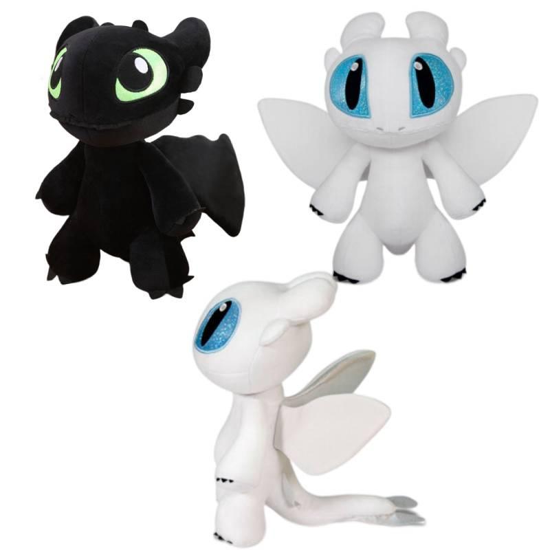 Dynamic Night Fury And Light Fury Plush Toys For Dragon Lovers Black And White Dragon Dolls