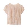 New Lace Spliced Puff Sleeve Chiffon Blouse for Women, Summer Tencel Ramie Short Top