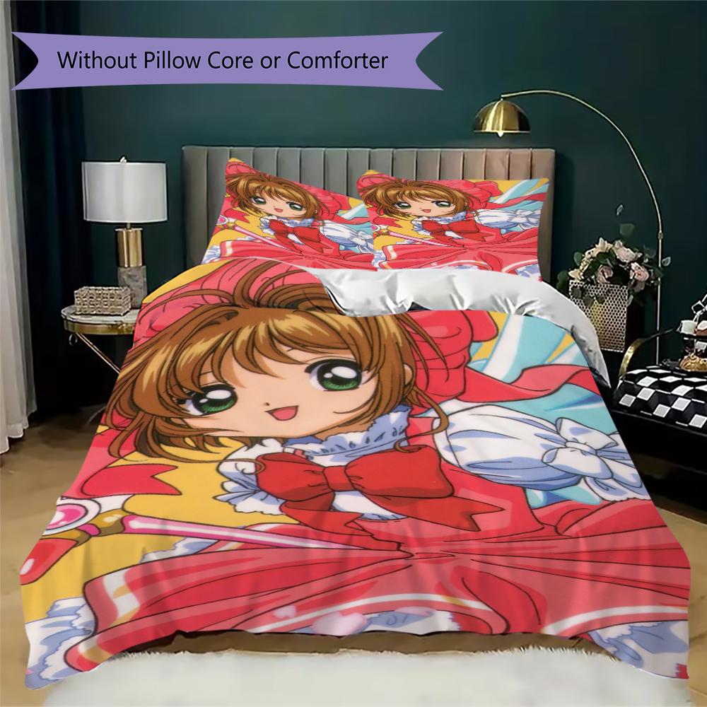 Cardcaptor Sakura Pattern Bedding uilt Set uilt Cover Pillowcase Home Decoration Birthday Gift (1 * duvet cover + 2 * pillowcase without core)