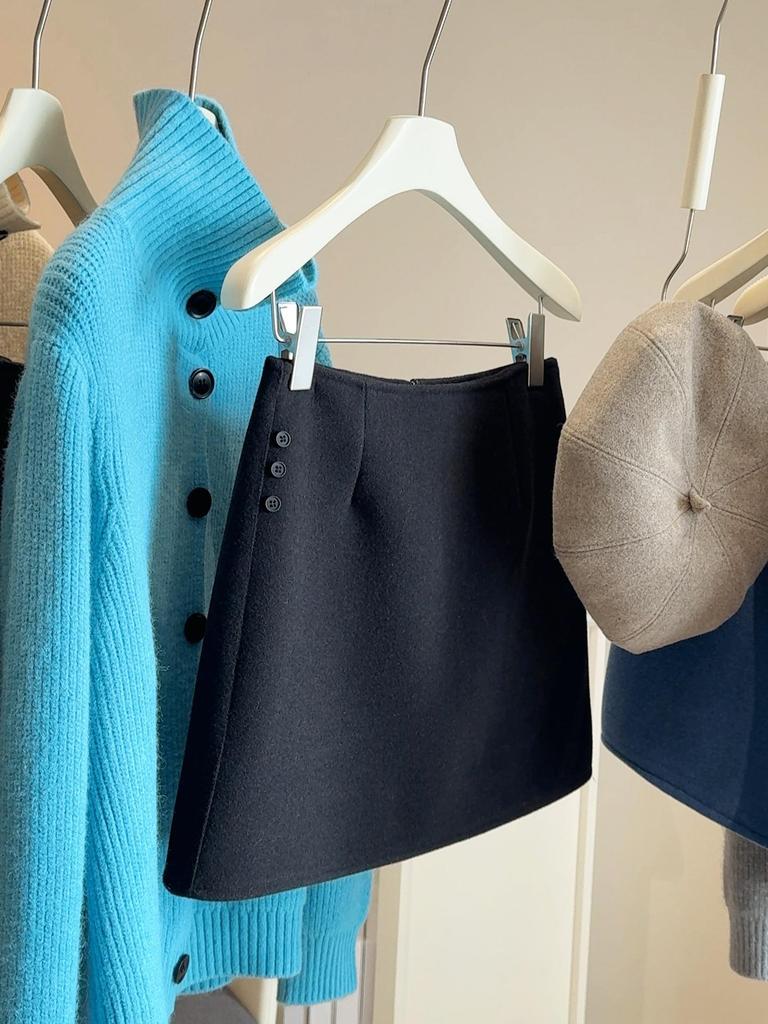 Korean Style Elegant Slimming A-line Woolen Skirt - Women's High Waist Anti-Exposure Short Skirt for Autumn/Winter 25