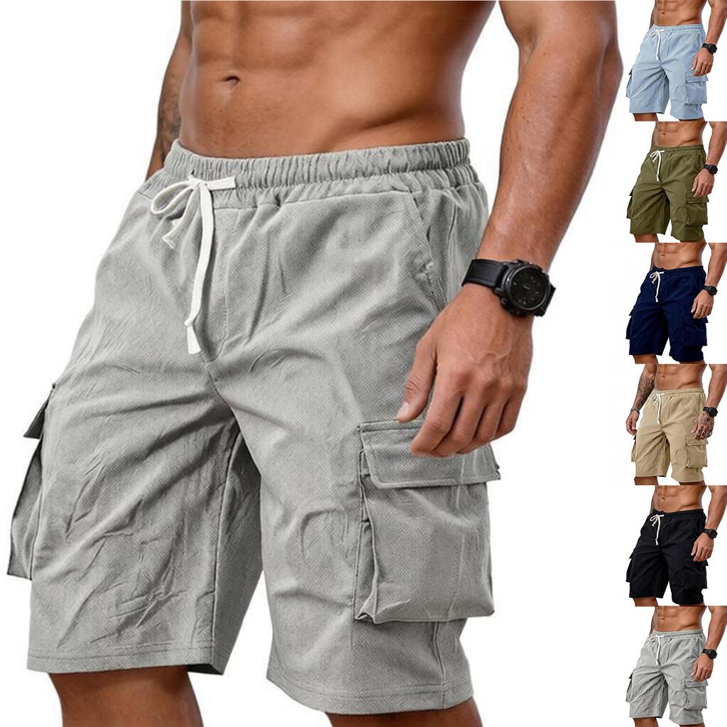 Men's Casual Outdoor Cargo Shorts Elastic Waistband Drawstring Utility Pockets Lightweight Durable Workwear Bottoms