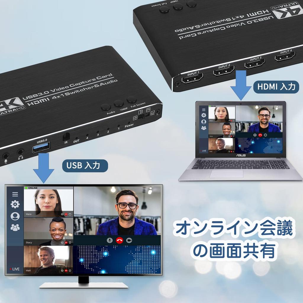 USB HDMI Video Capture Card Split Screen 4 x 1 HDMI Video Capture Card 60 fps HDMI Capture Card Game Recording Live Streaming for PS Nintendo Xbox One