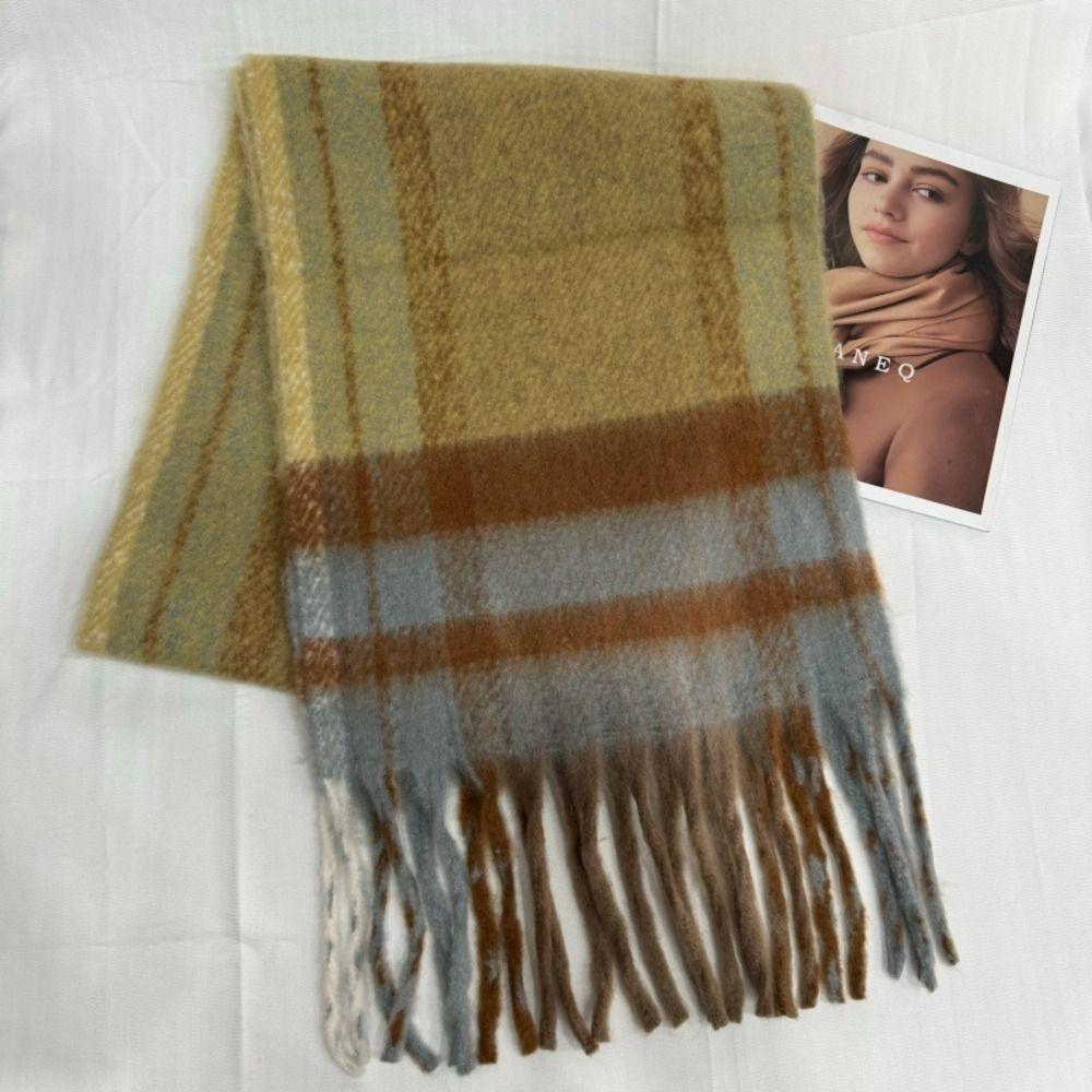 Warm Circle Yarn Shawl Cold Proof Winter Neck Scarf Wrap Women Plaid Tassel Scarf  Outdoor