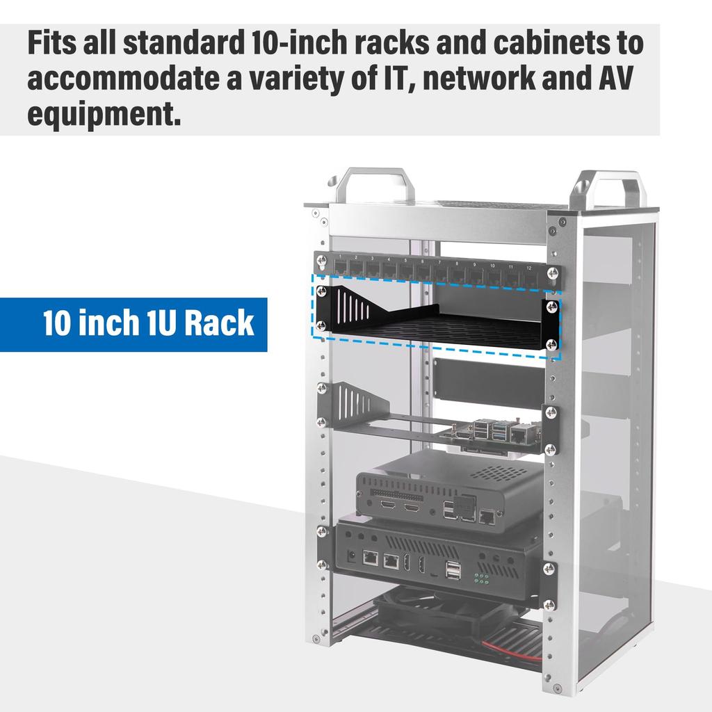 GeeekPi RackMate Accessories Rack Shell 10 Inch 1U/0.5U Server Rack Shelf, Aerated Shelf, Cantilever Mount, Wall Mount Rack, Universal Device, Network