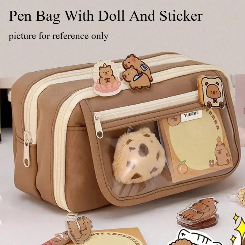 

Capybara Student Pencil Bag High Appearance Large Capacity Multi Layers Stationery Bag Student Pen Bag with Sticker for Girls кофейный