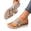 Fashion Women Wedges Slippers Summer New Double Belt Buckle Hollow Clip Toe Sandals Femme Casual High Heels Thick Bottom Flip Flops