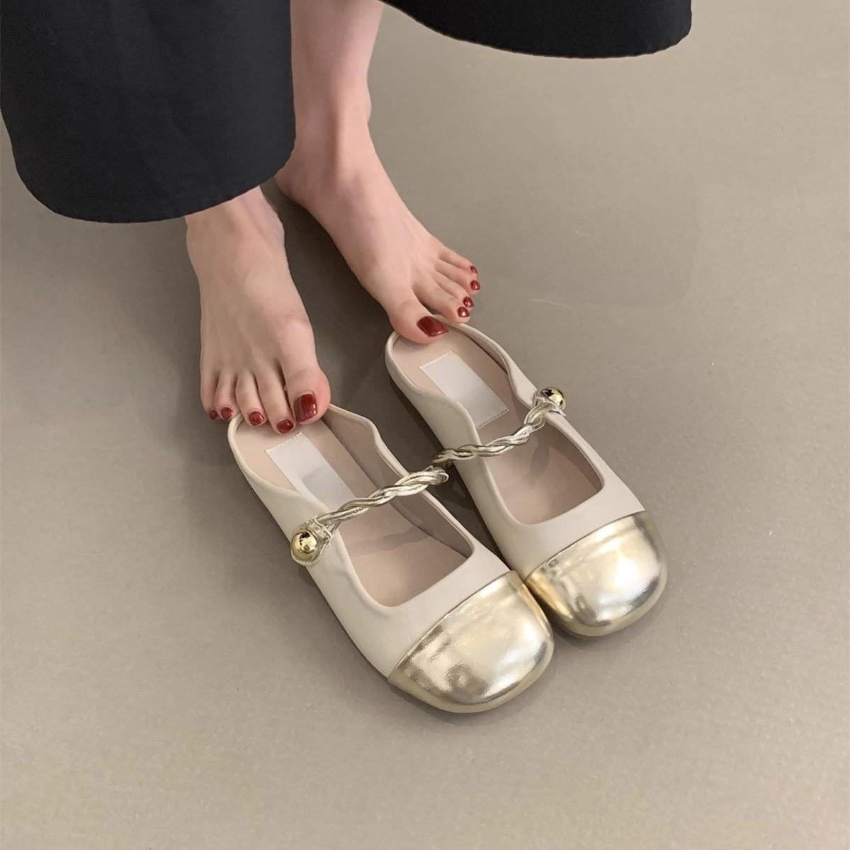 

Баотоу полутапочки женская летняя одежда нежный сказочный стиль темперамент мягкий плоский подошва одна педаль вечерние французские сандалии 35