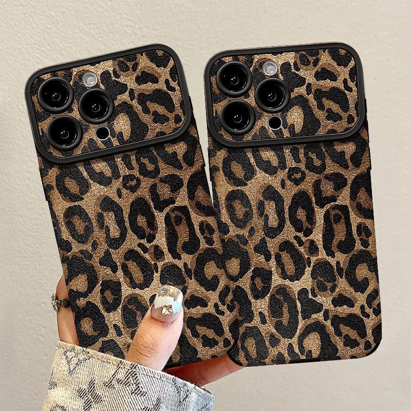 Retro Leopard Print Lanyard Is Suitable for Apple 17promax Mobile Phone Case Iphone15 Silicone Sheepskin 16 New Women's 14.