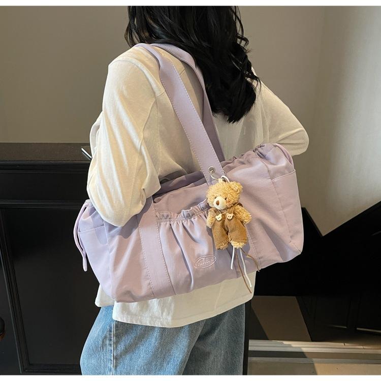 

Niche Casual Pleated Underarm Canvas Bag Women s Large Capacity Shoulder All-match Commuter Handbag 38x15x22 single package світло-фіолетового кольору
