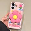 Cute 3D Flower Holder Stand Soft Silicone Phone Case For iPhone 13 14 15 16 17 Pro Max Shockproof Back Cover