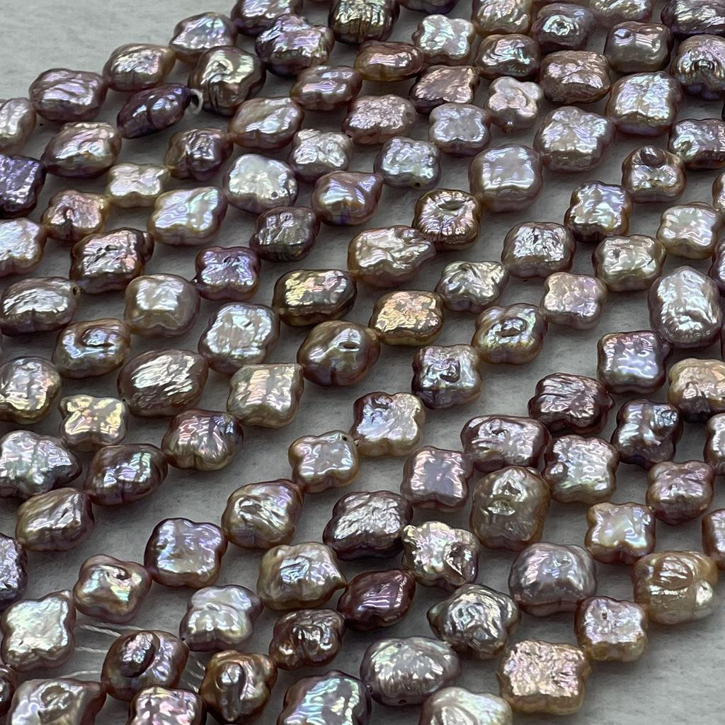 10-11mm Natural Purple Four-Leaf Clover Baroque Freshwater Pearl Strand 36cm Loose Beads for DIY Necklace Jewelry Making
