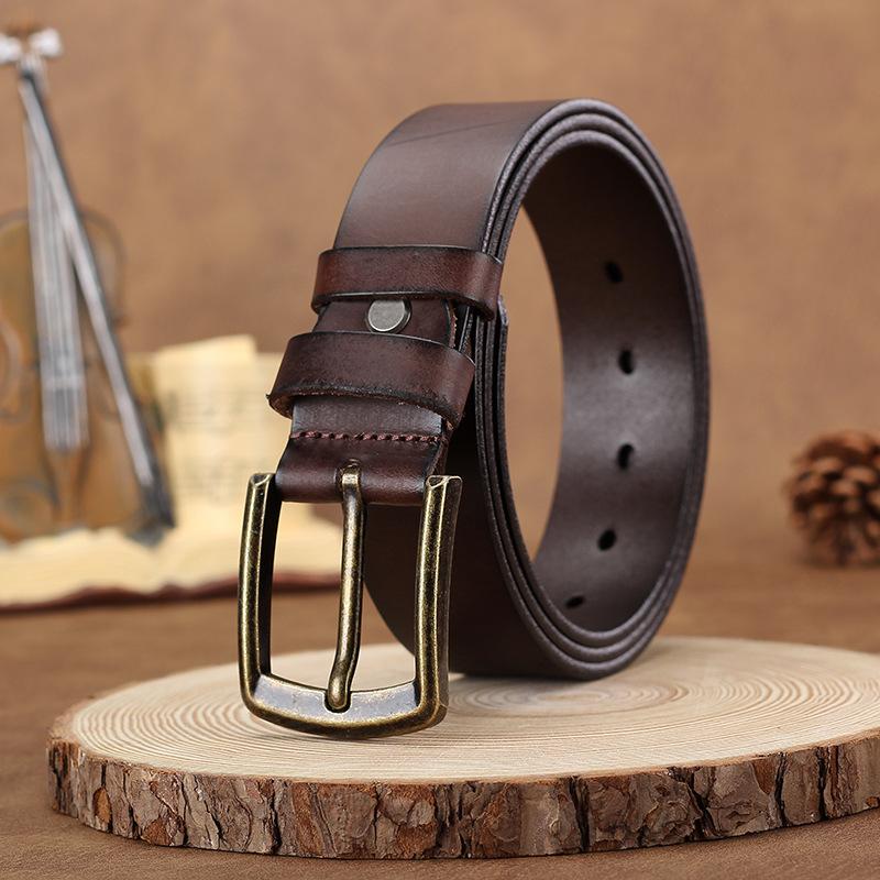 

Ремень мужской кожаный с пряжкой-штифтом синий повседневный деловой ремень первый слой коровьей кожи ремень для джинсов 125cm темно-коричневого