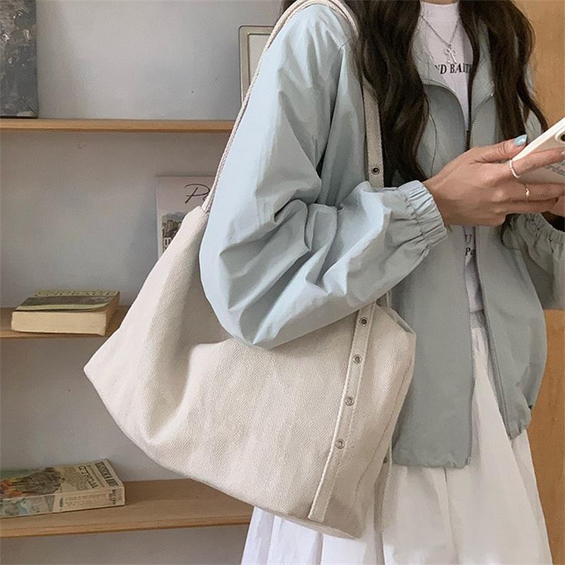 Lazy Style Large Capacity Canvas Tote Bag New College Student Class Bag Commuting Shoulder Crossbody Bag for Women