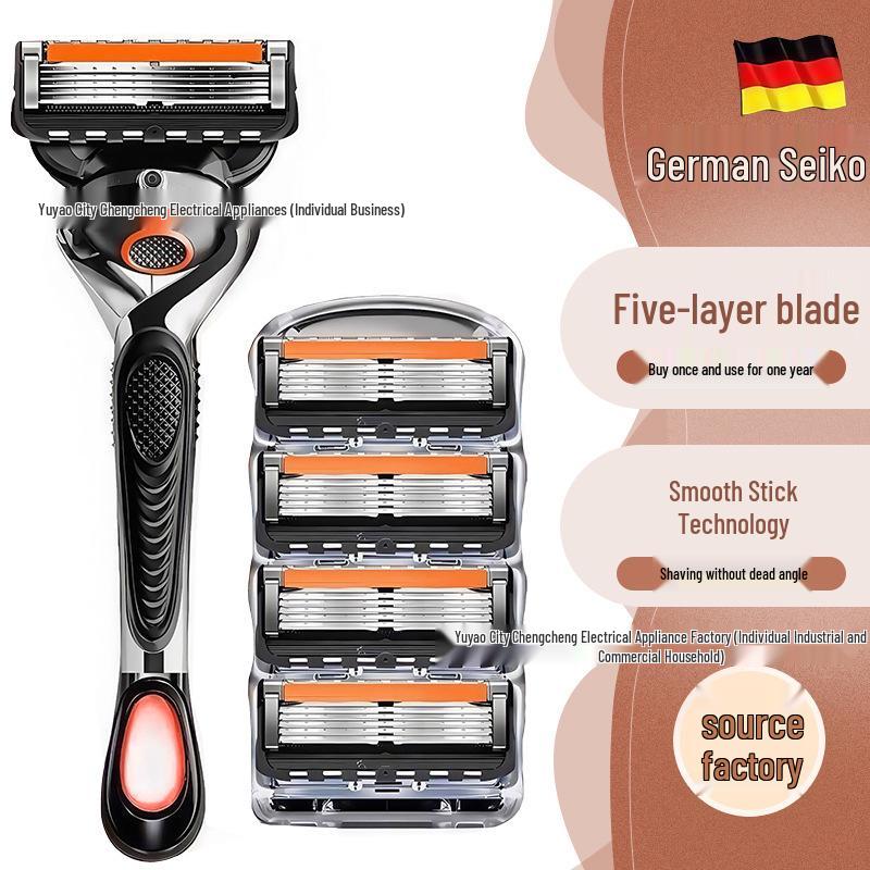 Premium German 5-Blade Manual Razor for Men – Perfect for Face and Bald Head Shaving