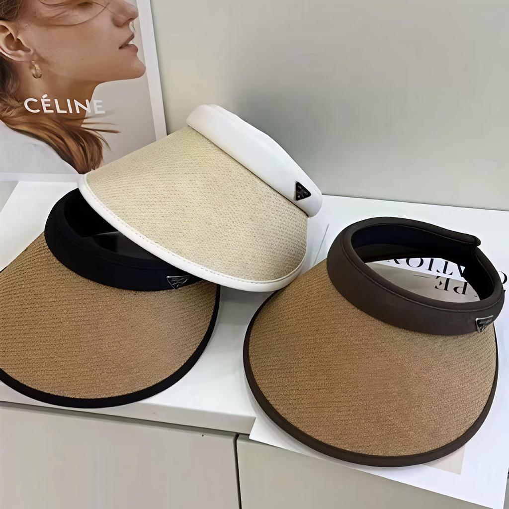 New straw woven sunscreen hat women's UV protection travel versatile big eaves cover face, thin and breathable empty top sun hat