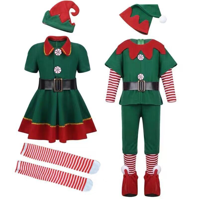 New Christmas Children's and Adult Christmas Elf Costumes, Santa Claus Green Elf Costumes, Cosplay Halloween Costume Set