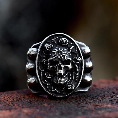 New Design Skull Gathering Ring for Men Cool Biker Finger Ring Vintage Jewelry