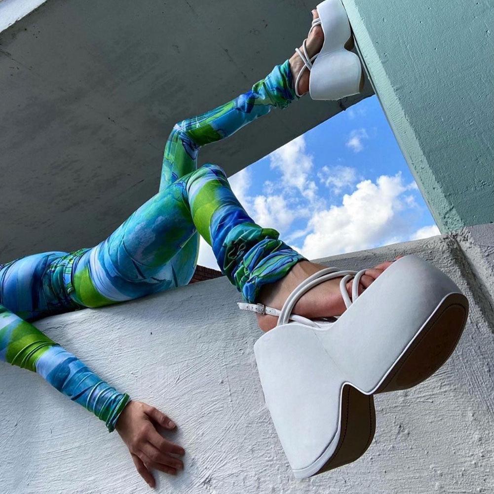 Women's Plus Size Waterproof Platform Wedge Sandals with One-Strap Buckle