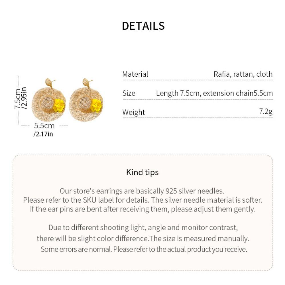 Flower Rattan Weave Earrings Vacation Style Bohemian Drop Earrings Straw Hat Earring  Wedding