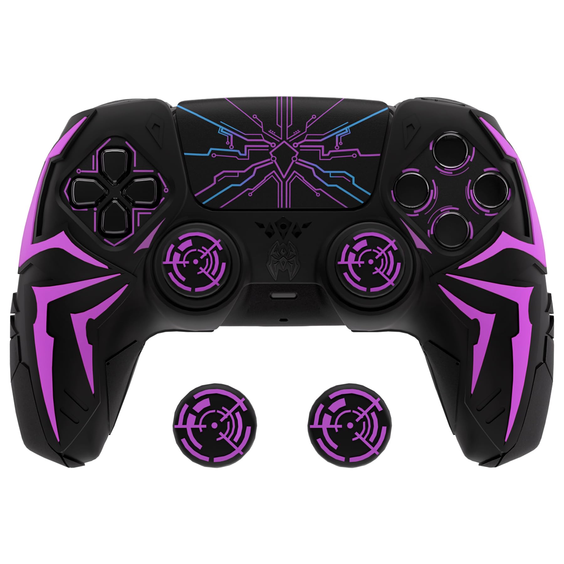 

Silicone protective cover for PlayVital ps5 cyber spider 2 thumb grip caps and 6 stickers with compatible with charging dock Black Purple controller,