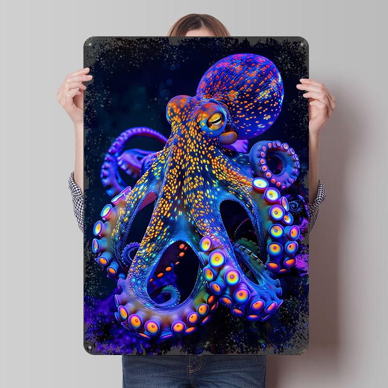

Neon Octopus Poster Customized Wall Art Vintage Metal Signs Retro Tin Plaque for Man Cave Room Decoration Wand Deko Office Decor 7.9x11.8In(20x30cm)