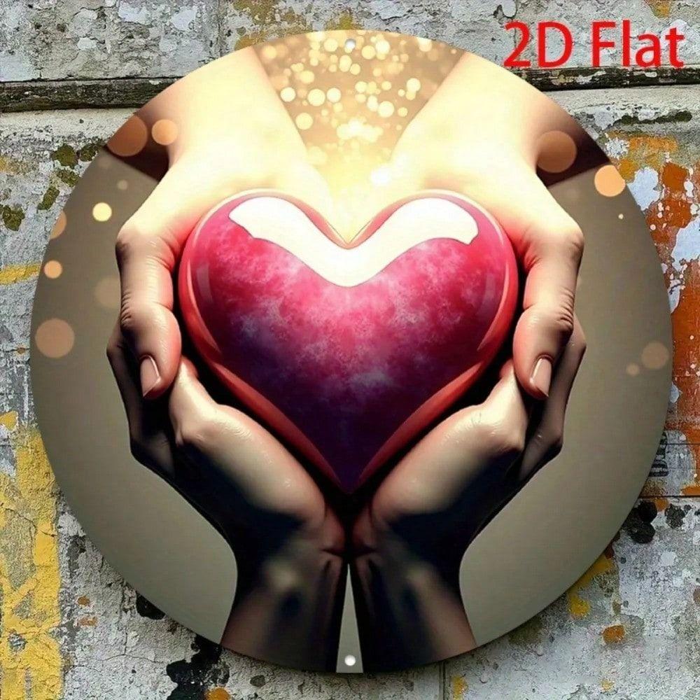 Metal Wall Art Islamic Poster Hands Holding Heart Gold Round 8x8 Inch Living Room Decor