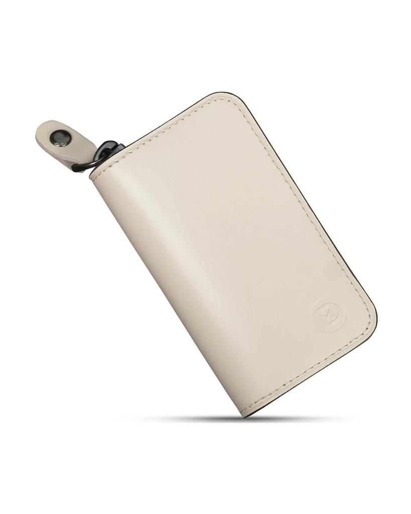 Modiko Key Smart Key Made In Genuine YKK Compact Car Key Gift Men's Case, Compatible, Japan, Leather, Zipper, Case, Carabiner, (White)