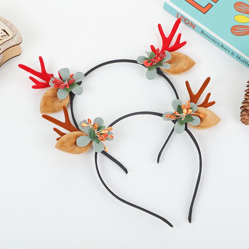 Mori Style Christmas Reindeer Antler Floral Headband for Women