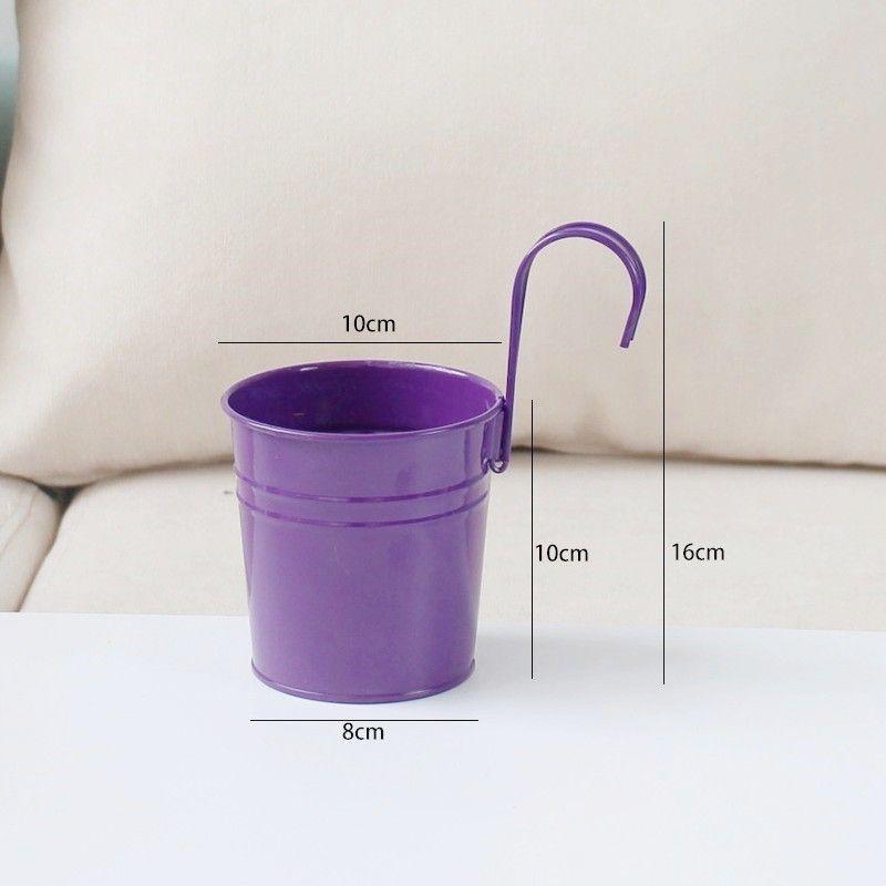 Colorful Metal Hanging Flower Pot with Curved Hook – Small Iron Bucket for Balcony or Wall with Succulent or Green Plant