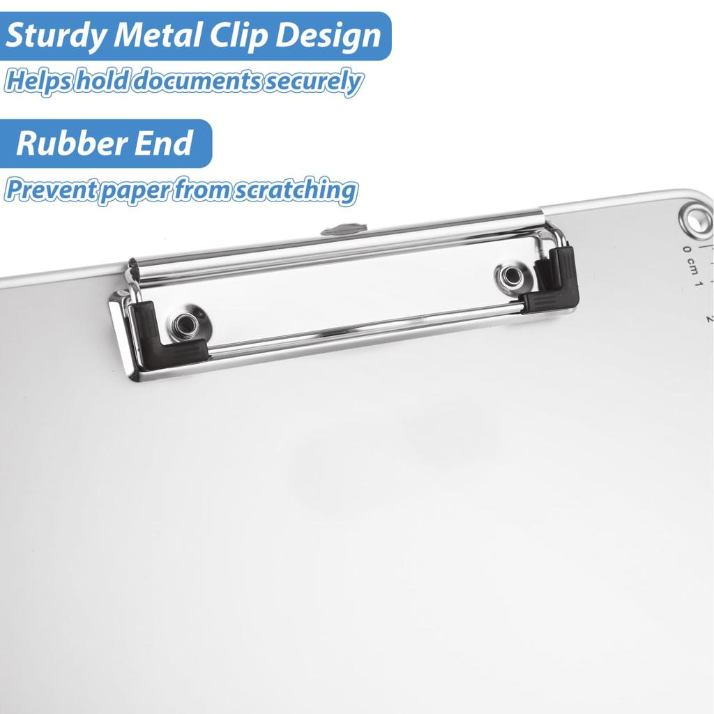 Metal Clipboard 5 Pack Aluminum Lightweight Construction Strong Metal Clip Secures Documents Firmly Built-in Scale Design for Workplace Office La