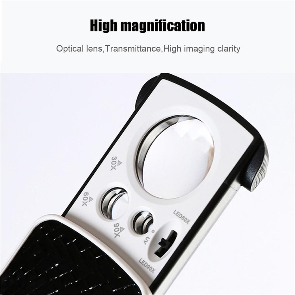30x 60x 90x Small Handheld Magnifying Glass Foldable Optical Lens Jewelry Appraisal Reading Magnifier With Uv Led