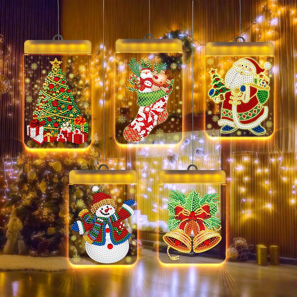 DIY Diamond Painting LED Light Christmas Tree Snowman Drawing Kit Bedside Night Light Drilling Arts Crafts Lamp Xmas Home Decora
