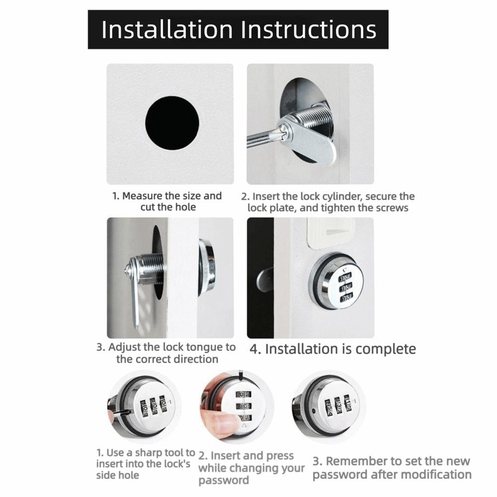 3-stelliges Passwortschrankschloss Zink Zink Zinklegierung Aktenschubladenschlösser mit Schraube Passwortcodiertes Schloss Schränke