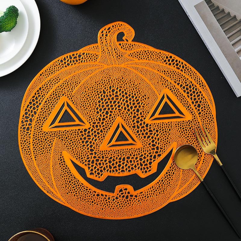 Halloween Pumpkin Head Placemat PVC Hollow Tableware Insulation Non-slip Pad Festival Coffee Tea Dining Table Decoration Mat