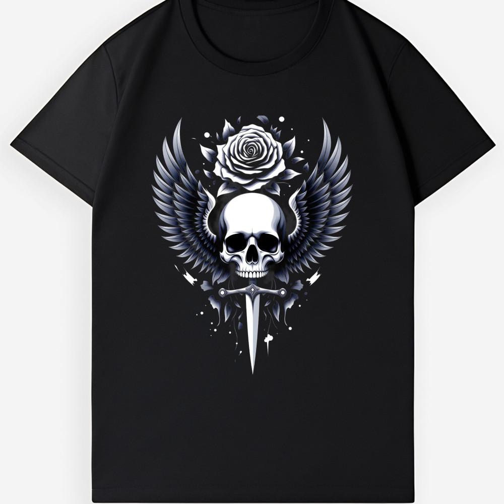 Skull Wings Rose Dagger Graphic T-Shirt - Unisex Gothic Streetwear Tee S разноцветный
