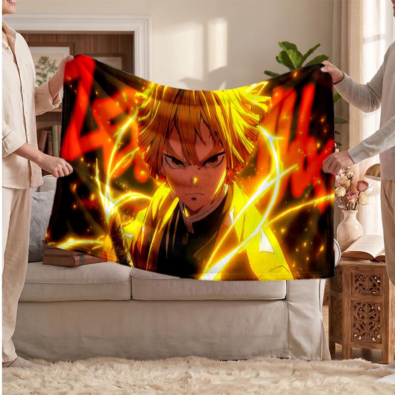 Agatsuma Zenitsu Printed Flannel Blanket, Skin Friendly Warm Throw for Indoor Couch Bed Daily Use